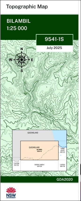 Bilambil 1-25,000 NSW Topographic Map 9541-1-S