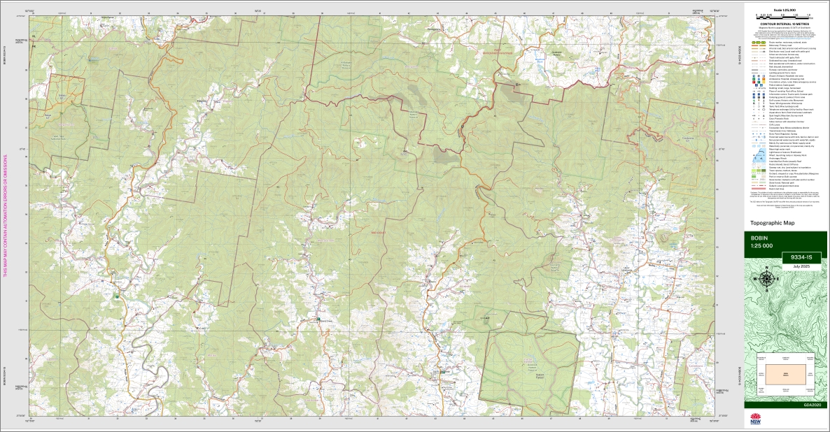 Bobin 1-25,000 NSW Topographic Map 9334-1-S - Image 3