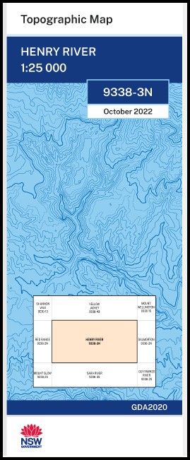 Henry River 1-25,000 NSW Topo Map 9338-3-N