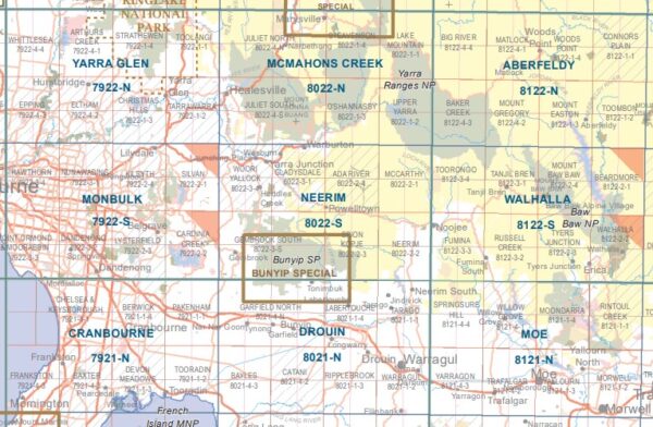 Neerim 1-50,000 Scale Vicmap Topographic Map 8022S - Image 4