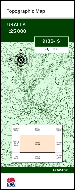 Uralla 1-25,000 NSW Topographic Map 9136-1-S
