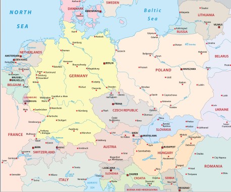 Central Europe Political Map Poster