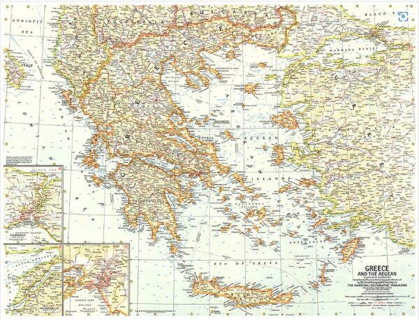 Greece and the Aegean Map National Geographic 1958