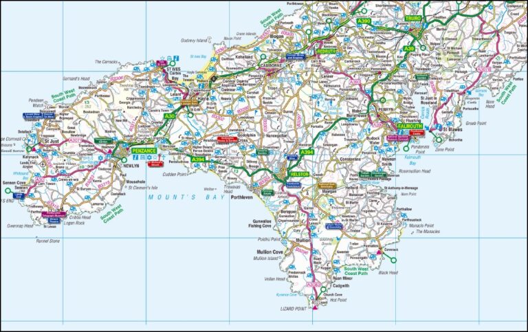 Cornwall Road Map A-Z Flat Poster - Maps, Books & Travel Guides