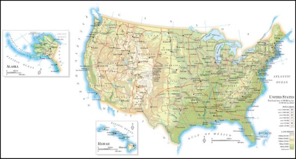 USA Political Relief Map Flat Map Paper and Laminated