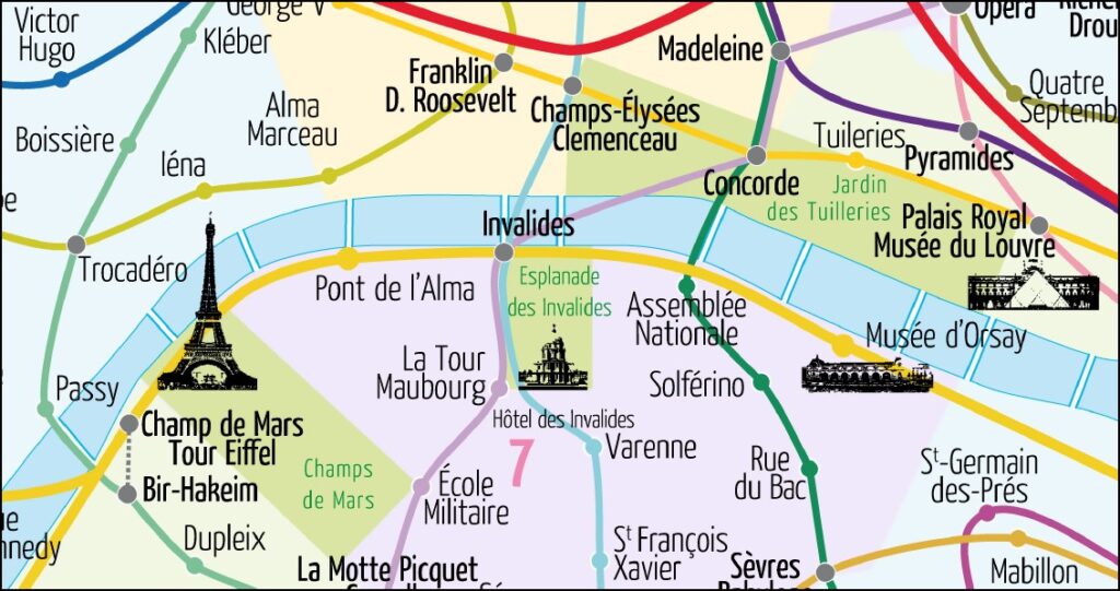 Paris Metro Rail Map with Attractions Flat Poster - Maps, Books ...