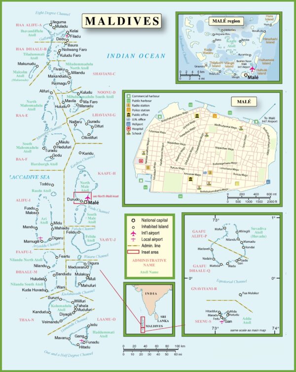 Maldives Political Map Paper and Laminated