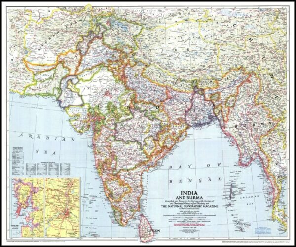 India and Burma Map 1946 National Geographic