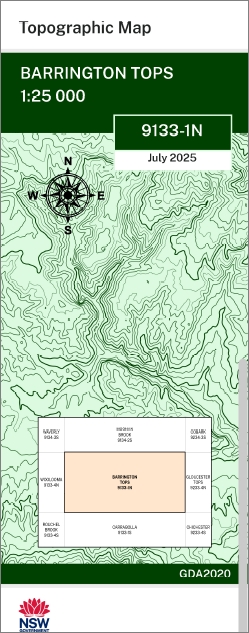 Barrington Tops 1-25,000 NSW Topo Map 9133-1-N